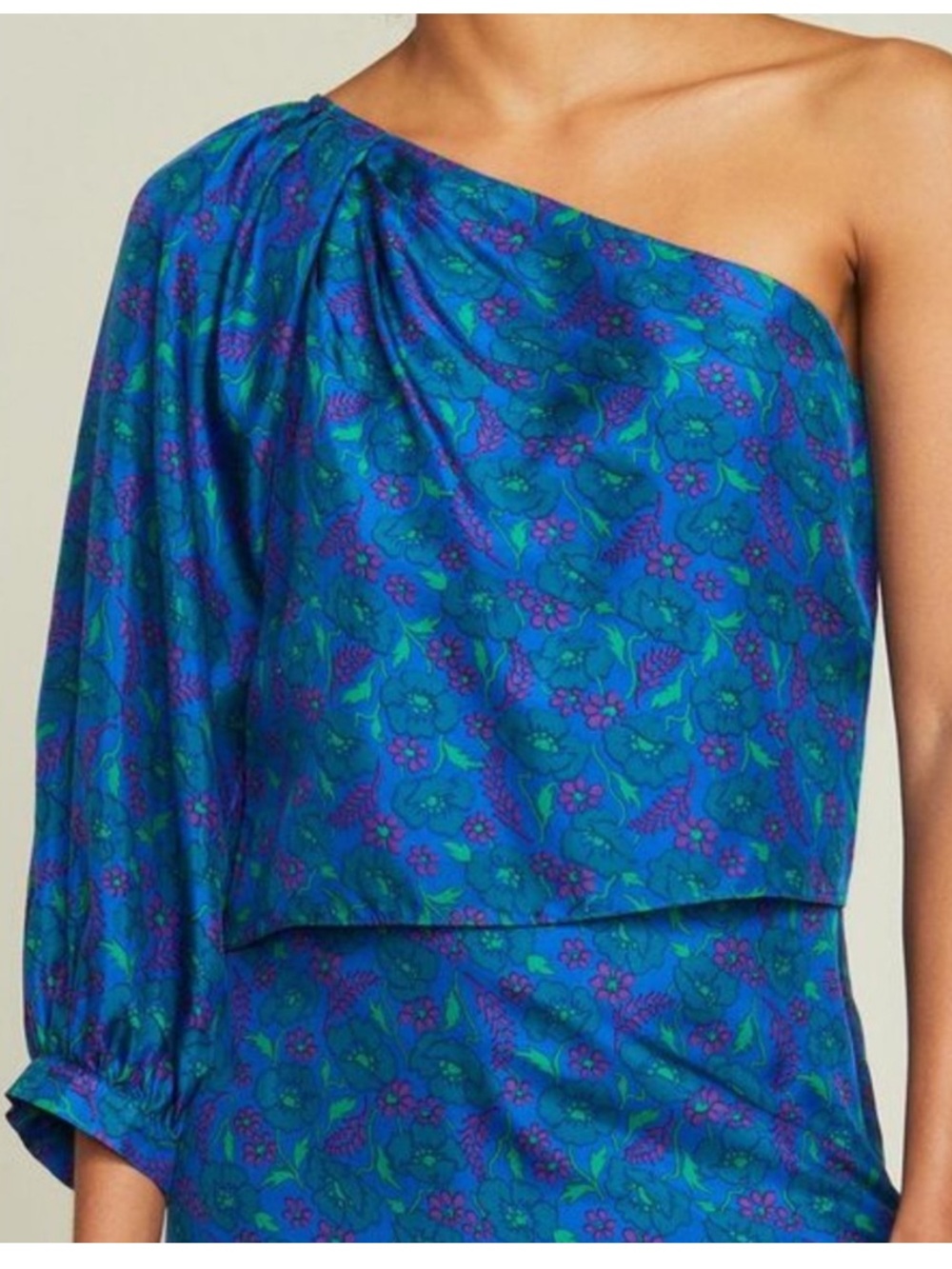 Veronica Beard Lyric Floral Silk One-Shoulder Blouse - Size 4